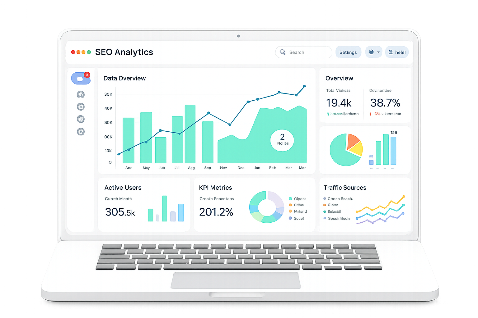 Computador exibindo dashboard de SEO